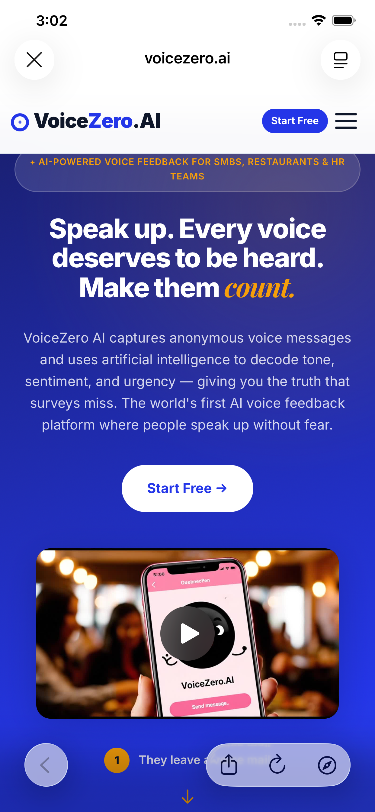 VoiceZero homepage
